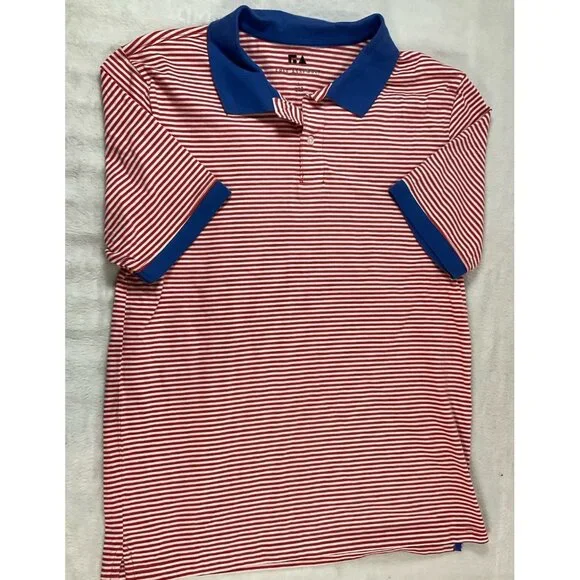 Free Assembly Polo Shirt Men Small Red Striped‎ Contrast Collar Cotton Short Slv - Picture 3 of 7
